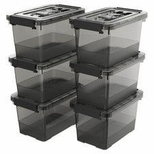 Clear Black Small Plastic Storage Bins with Lids 4 Quart, 6-Pack Stackable Or...
