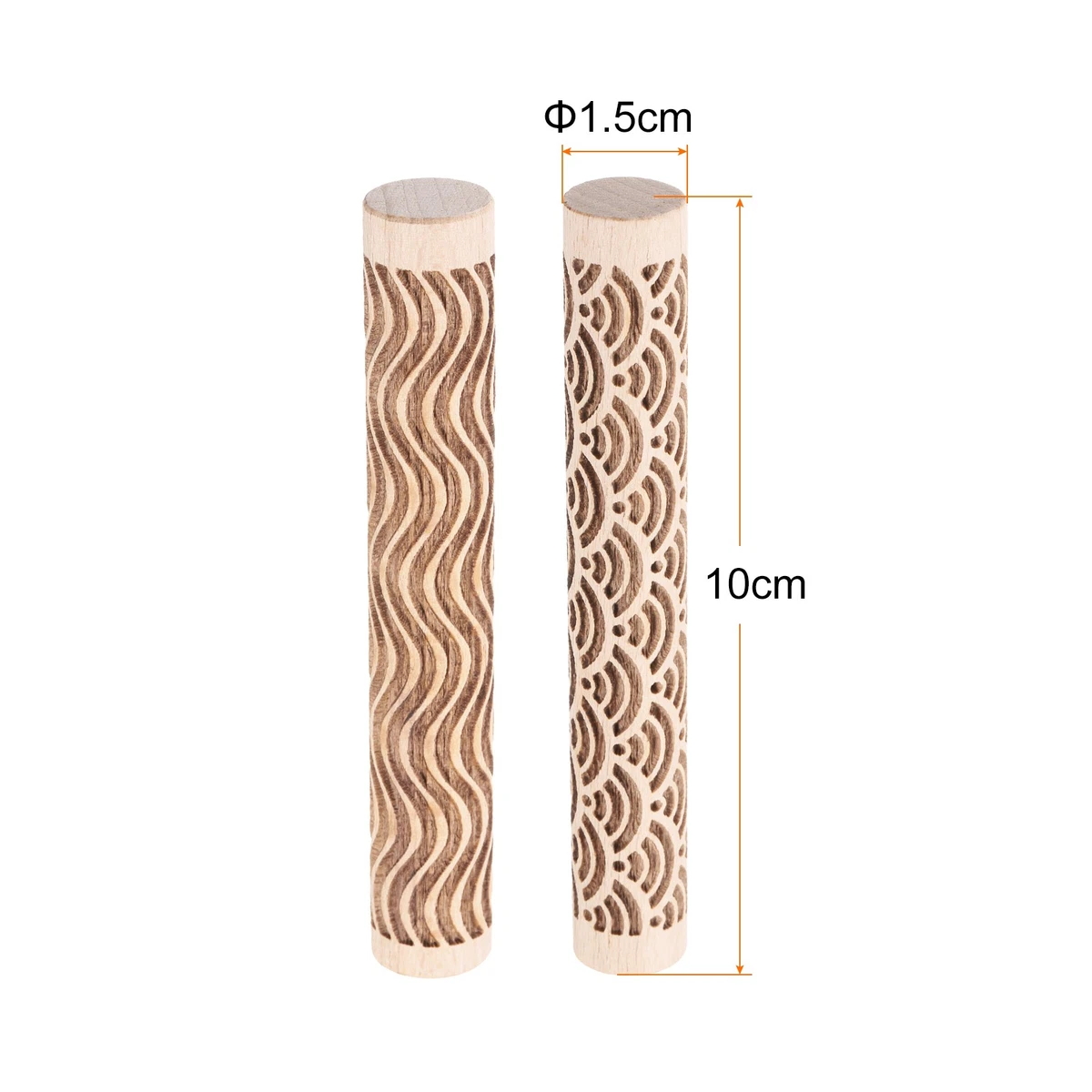 2 piezas Rodillo de madera 10 cm onda de agua líneas curvas patrón herramientas de cerámica de madera