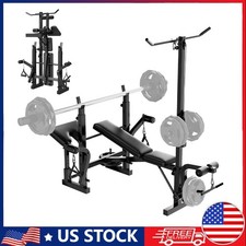 6-in-1 Adjustable Weight Bench with Squat Rack,Lat Pulldown  Leg Extension Home