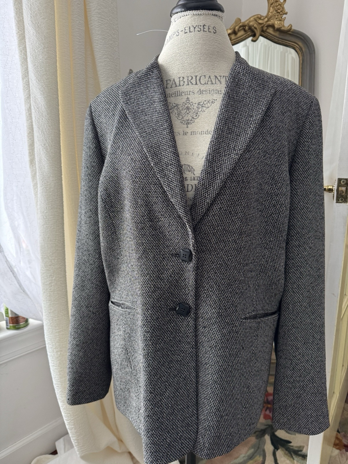 Jacket Lerry Levine for Dressbarn gray/black  Women Sz16 tweed 