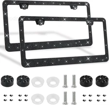2 Pack Bling License Plate Frames Premium Sparkly Frame Black