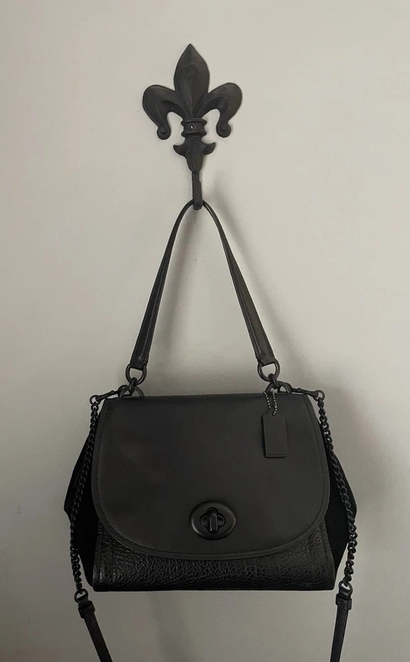 COACH Faye Carryall Crossbody Black Mixed Leather Suede w/Black Hardware Satchel - Image 2 of 4