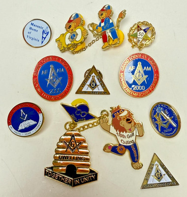 Lot of 11 Lions Club & Freemasonry Grand Lodge of Virginia Grandmaster Pins Tack