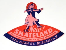1940s Buffalo New York NY Skateland Roller Skating Rink Vtg Decal Sticker
