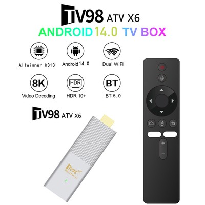 TV98 TV Stick Android 14 Smart TV Box 2.4G 5G Dual WiFi 4K UHD Media Player