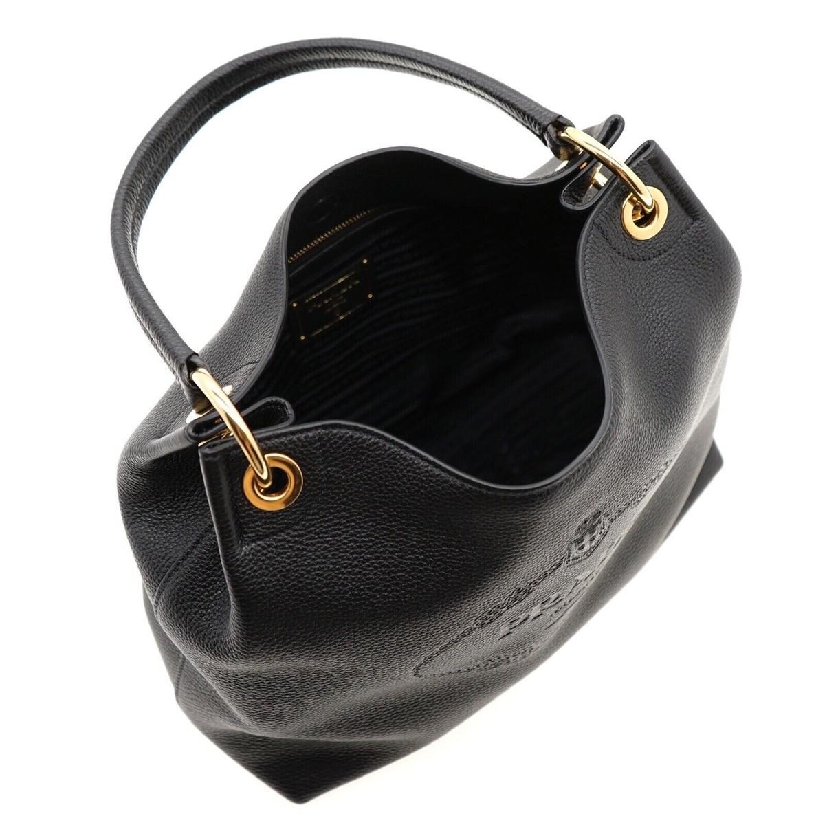 ショルダーバッグ PRADA LOGO EMBOSSED HOBO SHOULDER BAG Prada Vitello Phenix Embossed Logo Hobo Black 1805183 – FASHIONPHILE