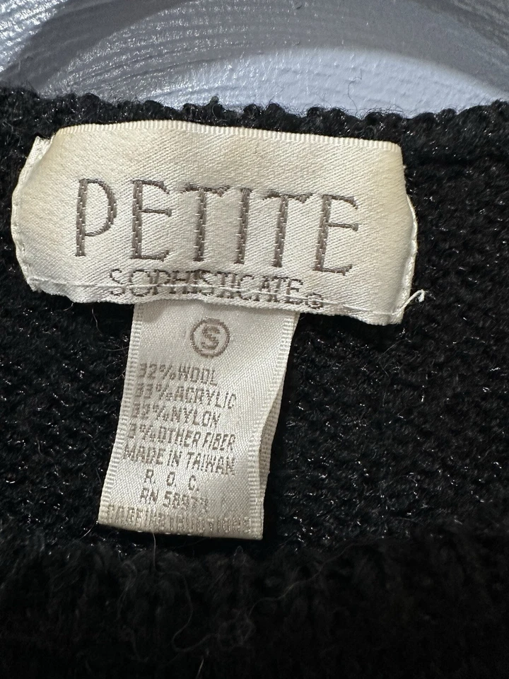 Suéter tejido de colección para mujer de los 90 - talla S blanco y negro flor lana Foto 4 de 4