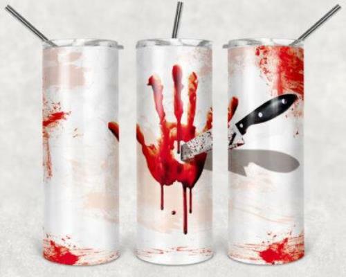 Bloody Hand Knife 20oz Skinny Tumbler custom drinkware - with straw Stainless St