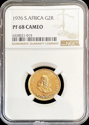 1976 GOLD SOUTH AFRICA 2 RAND VAN RIEBEECK COIN NGC PROOF 68 CAMEO