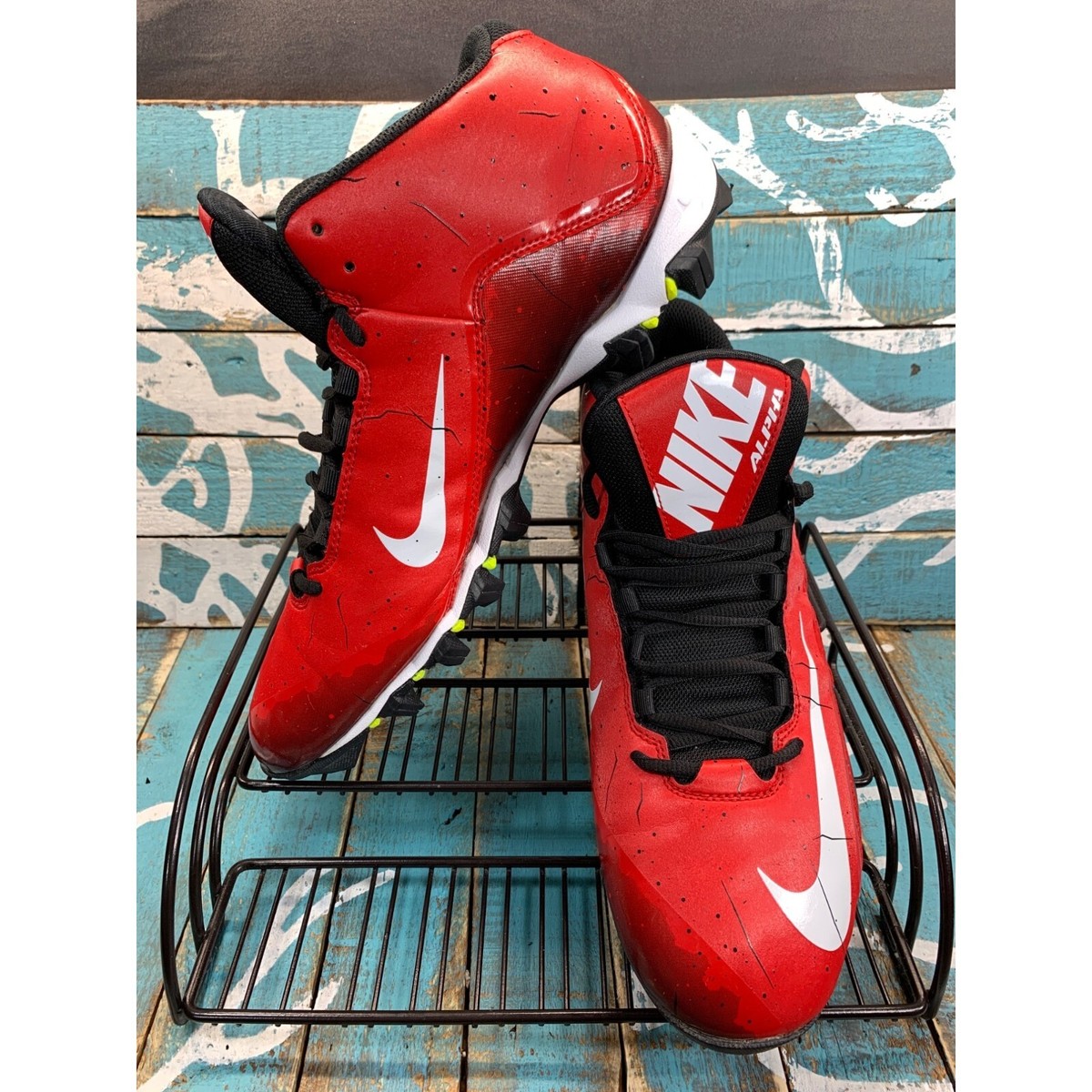 NIKE ALPHA SHARK MEN\'S Size 14 FOOTBALL CLEATS 719952-610 Red Black White EUC Nike Alpha Shark Men main image 4