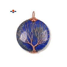 Green Howlite Tree Pendant Copper Wire Wrap Round Size 40mm Sold per Piece