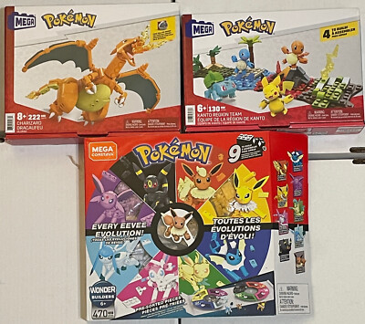 3 Mega Construx Pokemon SEALED NEW Charizard, Kanto Region Team, Every Evolution