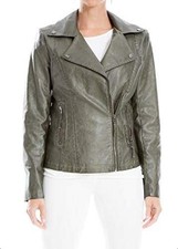 Max Studio Leatherette Biker Jacket, Olive, Size Large, Cost £90 From John Lewis
