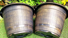 SET 2  x XXL LARGE 38CM BRONZE Barrel Plant Pot Outdoor Garden Plastic Planter .