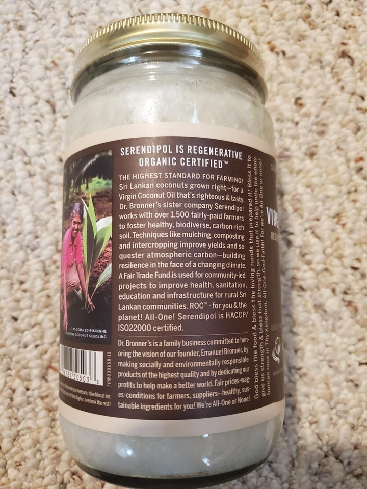 New Dr. Bronner's Organic Virgin Coconut Oil (Whole Kernel, 30 Oz