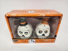 Transpac Ceramic Halloween Skulls Salt & Pepper Shaker Set  Free Shipping!! and