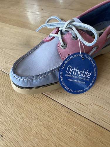 Sebago Women's Docksides Spinnaker Deck Shoes Grey Blue Pink Nubuck Size 3.5 W - Picture 9 of 19