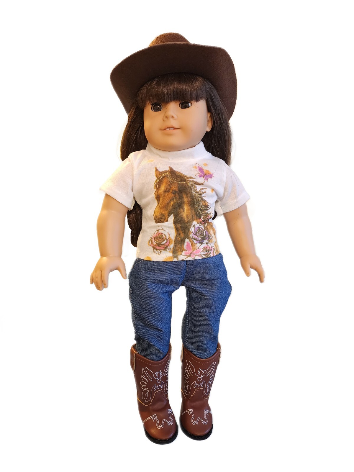 Doll Clothes 18" Western Pants Outfit Top Horse Boots Hat Fit 18 Inch Girl Dolls
