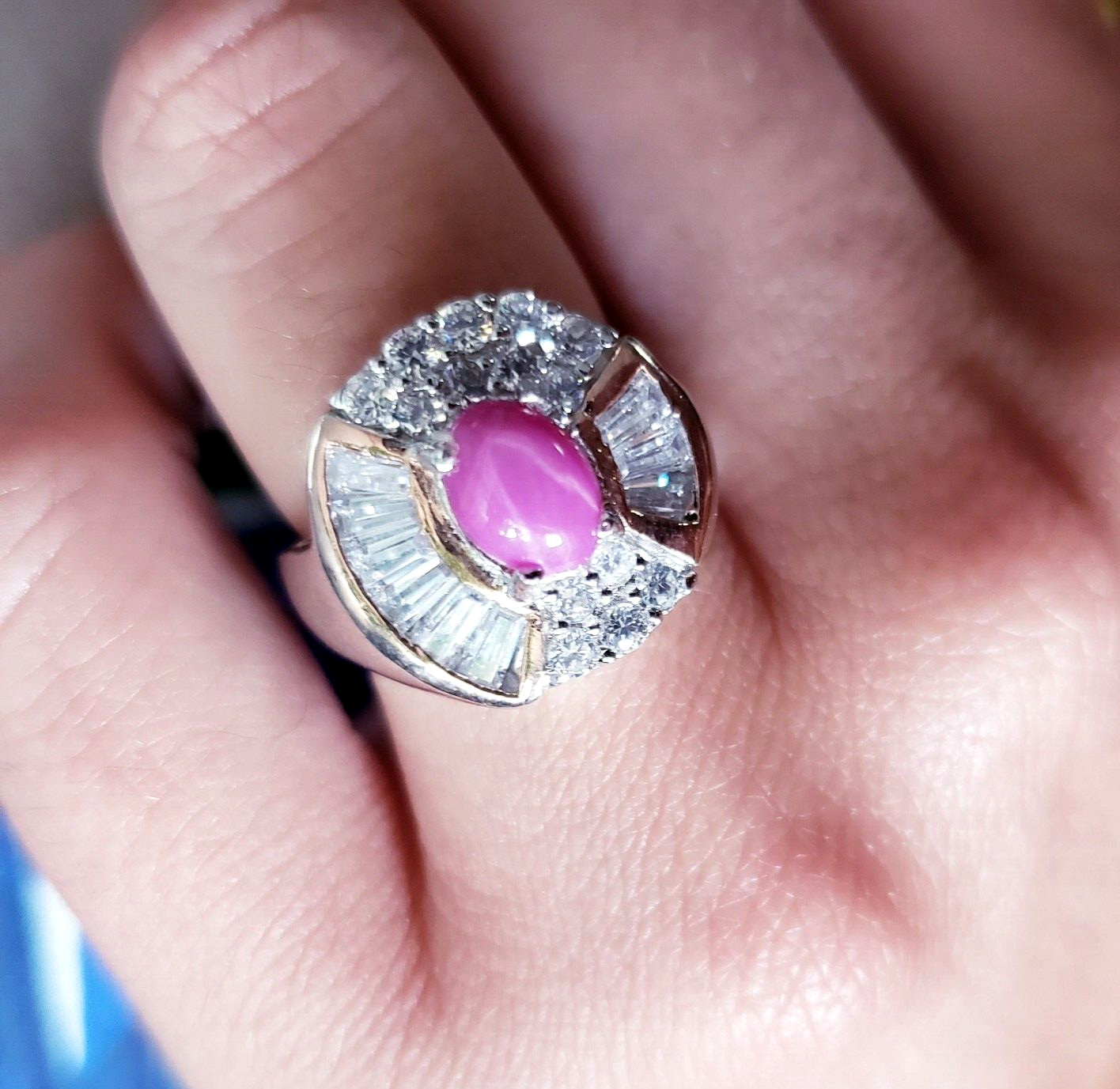 925 Sterling Silver Star Ruby CZ Ring Womens Size… - image 3