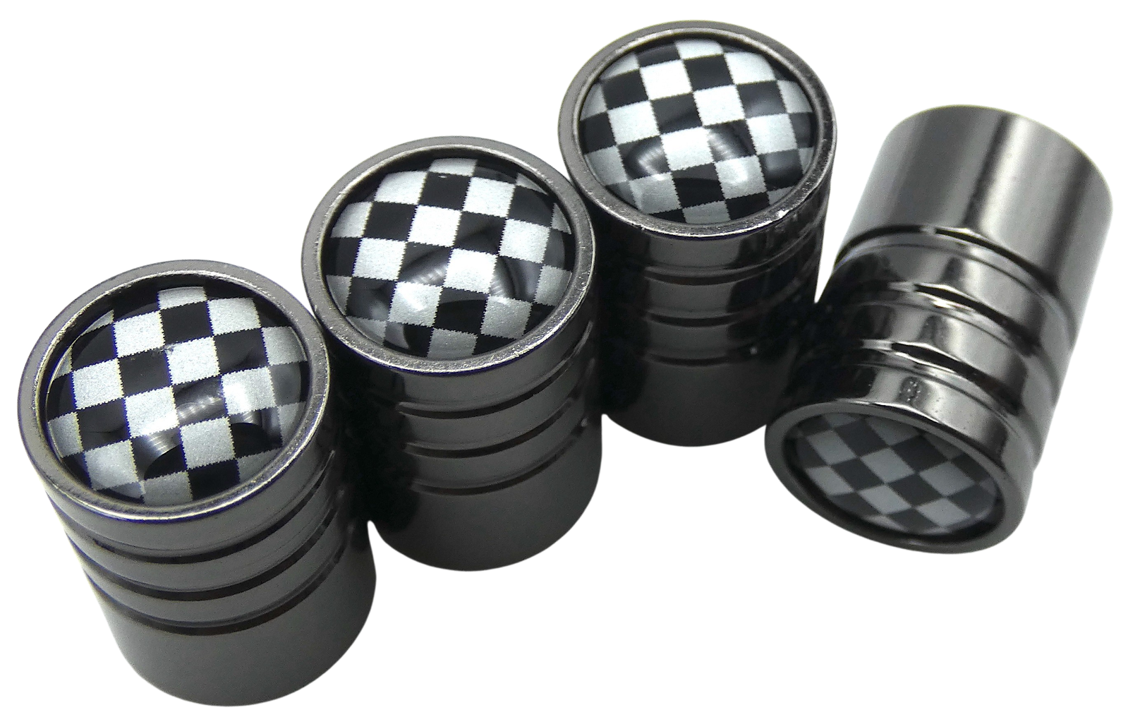 4x Checkered Tire Valve Stem Caps For Car, Truck Universal Fitting