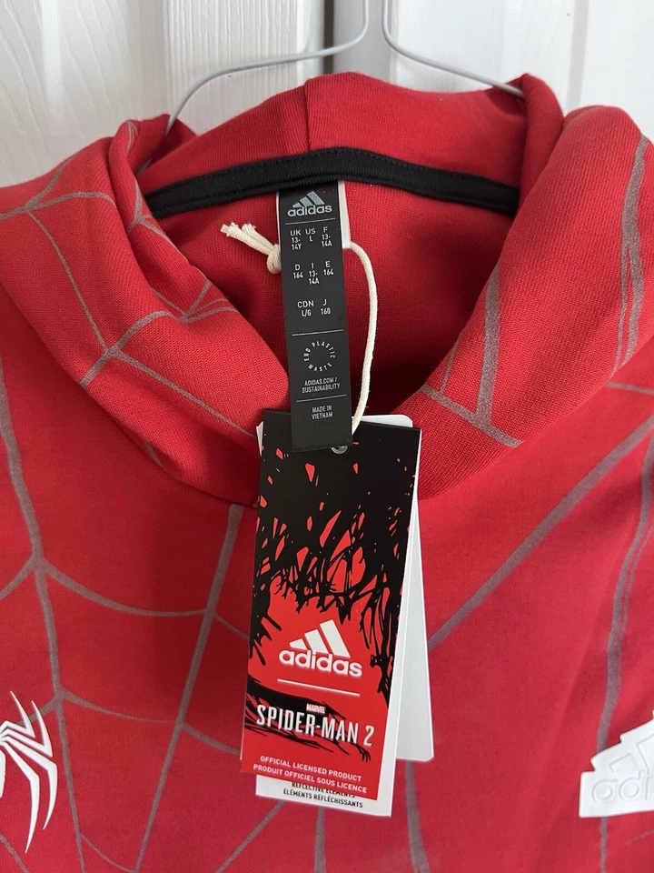 Adidas Spider-Man 2 толстовка с капюшоном РЕДКАЯ новый с Ярлыками будущее значки бессонницы Marvel размер L молодежи - Изображение 2 из 4