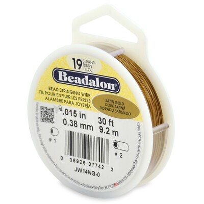 Beadalon 19 Strand Satin Gold, .015in Flexible Bead Stringing Wire, 30ft Spool