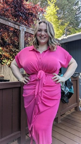 Nina Parker Trendy Plus Size Tie-Front Ruched Shirtdress Pink Sz 3X NWT - Picture 3 of 3