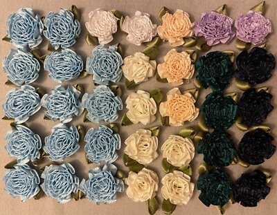 SMALL ASSORTED RIBBON CARNATION FLOWERS - Lot of 35 - Approx. 1'' - #86