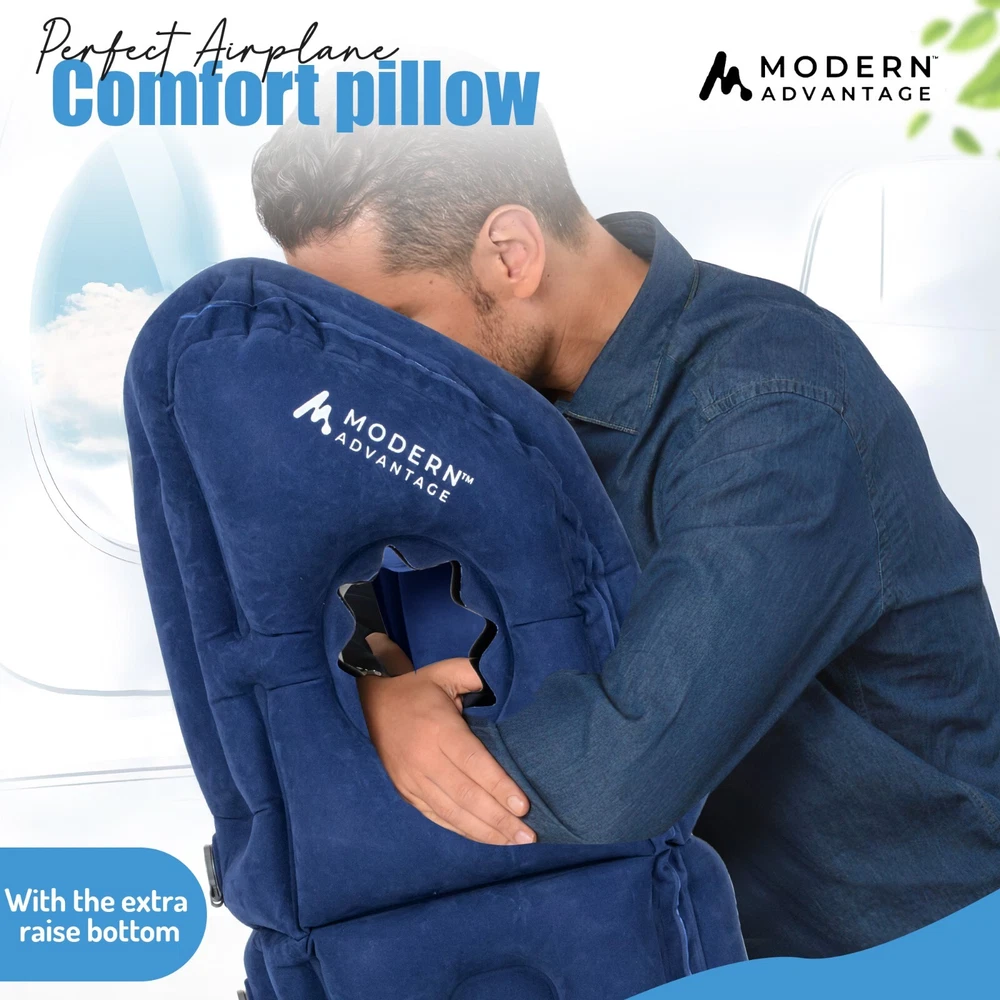 Inflatable Travel Pillow 2-Pack with Extra Bottom Blue Free Shipping