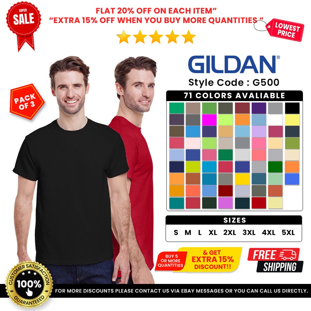 Gildan G500 Men's Heavy Cotton Plain Solid Short Sleeve Casual Blank T-Shirt