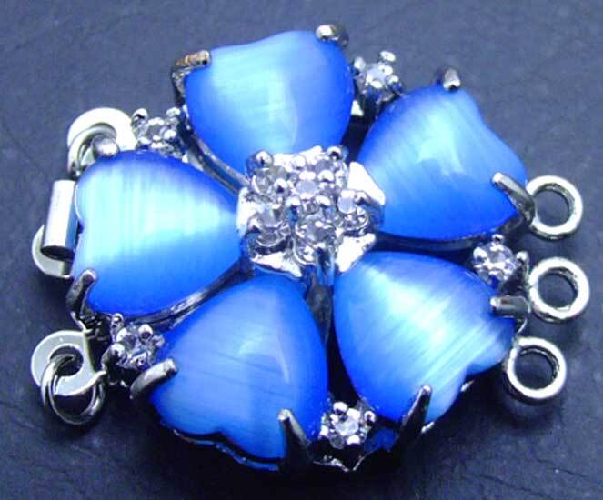 25mm Blue Cat's Eye Petal Flower Clasp for Jewerly Making Rhinestone 3 Strands