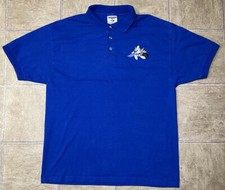 Jerzees Activewear Polo Bowling Shirt Mens Large Blue w/ Bowling Graphic Print
