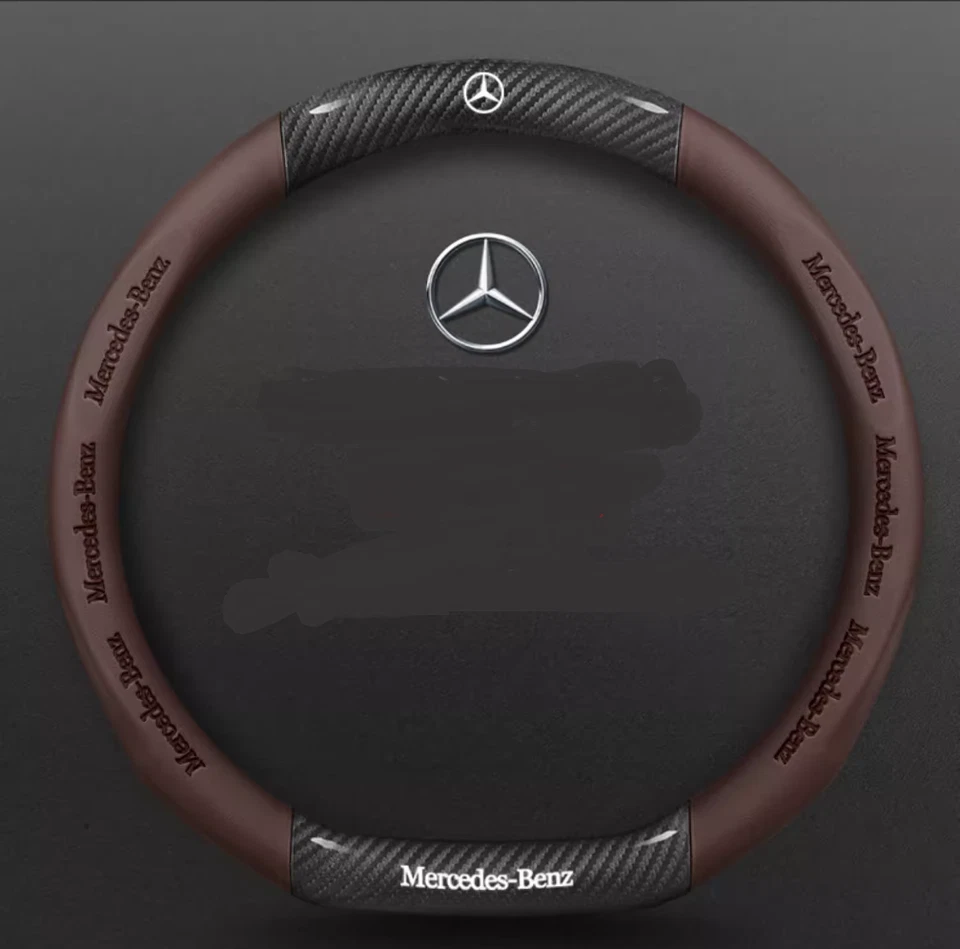 15"PU Leather+Carbon fiber Steering Wheel Cover For Mercedes Benz R-S-Class - Image 3 of 4