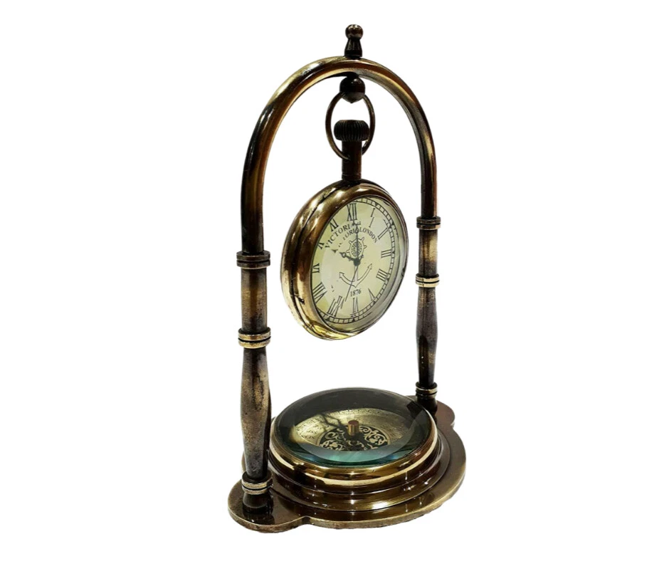 Reloj de Escritorio Vintage Look Náutico Marítimo Acabado Antiguo Latón Con Brújula Foto 2 de 3