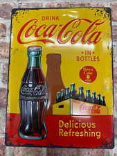 Coca Cola In Bottles Large Retro style Embossed Metal Sign. Home, Bar