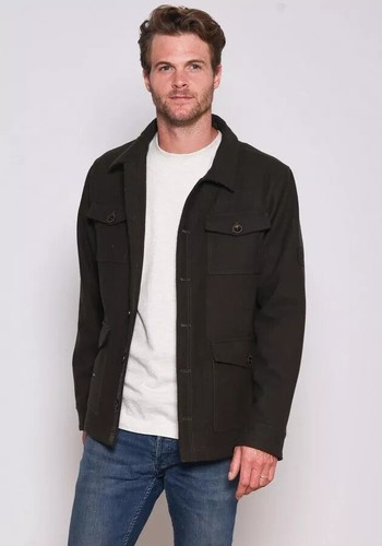 BRAKEBURN Men's Forest Green Wool Blend Borg Lined Jacket Shirt Button Down NEW