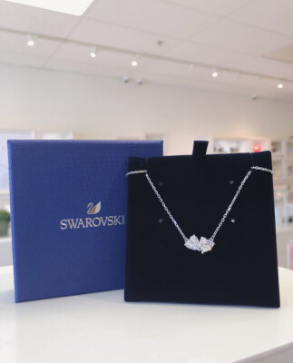 New Gift Box SWAROVSKI 5517117 Rhodium Crystal Two Hearts Pendant