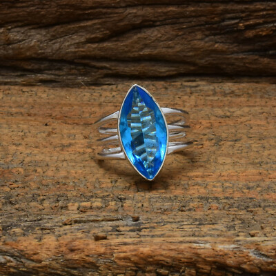 Astounding Swiss Blue Topaz Gemstone 925 Sterling Silver Handmade Ring ...