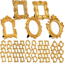 50 Mini Vintage Oval Frames for Home Decor  Weddings - Gold Resin Set