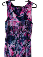 Spense Maxi Dress Knit Tie Dye Purple Blue Fringe Sleeveless Size Small