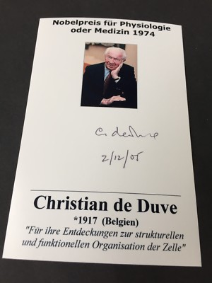 CHRISTIAN DE DUVE (  2013) Nobelpreis Medizin 1974 signed Foto 8x13,5 Autogramm