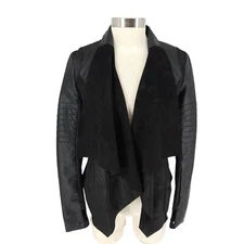 Blanc Noir Drape Front Moto Jacket Vegan Faux Leather Goth Quilted Jacket Small