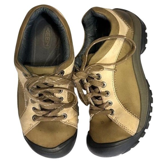 Scarpe da trekking Keen in pelle antiscivolo antiolio bicolore marrone beige donna 7