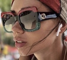 Gucci GG0083 55mm Women's Square Sunglasses - Black/Red/Green like new 