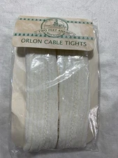 Vintage Two Feet Ahead Girl's Orlon Cable Tights White Ivory Size 4-6x