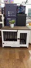 Foldable dog crate With Dog Feeder And Pad. White Pine Wood Dog House
