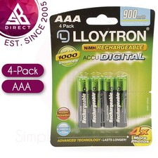 Lloytron Rechargeable Accudigital AAA Ni-MH Batteries 900mAh│B015│4 Pack│InUK 9.16 per battery