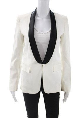 Massimo Dutti Womens Color Block Open Front Long Sleeve Blazer White Size 36