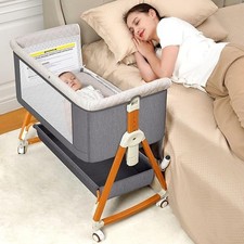 Baby Bassinet Bedside Sleeper 3 in 1 Adjustable Cradle with Wheels Mesh Storage