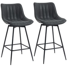 HOMCOM Swivel Bar Stools Set of 2, PU Leather Upholstered Bar Chairs, Black